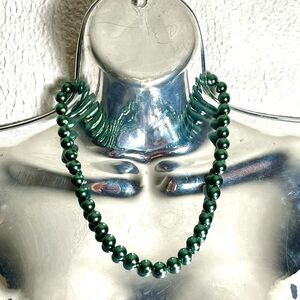 Kissaka Green Faux Glass Pearl Beaded Necklace